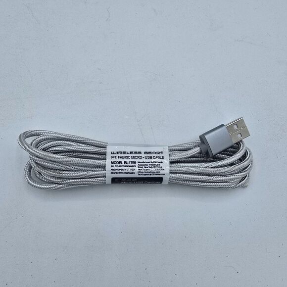 Wireless Gear 6 ft micro usb sync and charge cable. Fabric material. - Picture 1 of 4